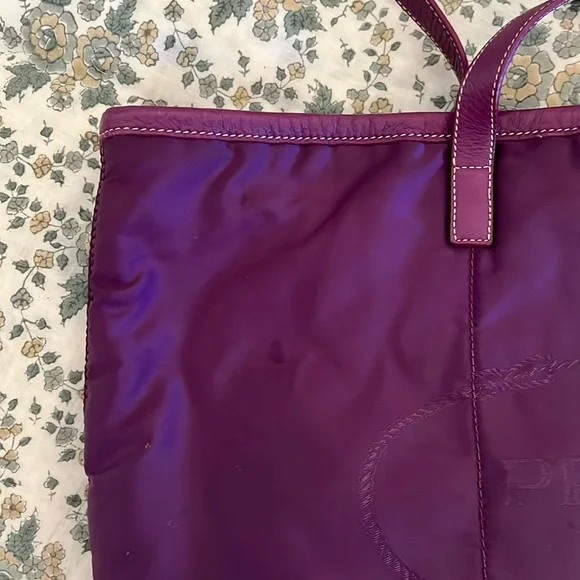 PRADA original purple Tessuto Canapa Logo Large Tote. nylon/Saffiano leather